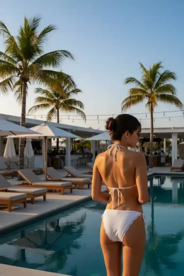 Kadın Beyaz Dantel Detaylı Pedli Boyun Ve Belden Bağlamalı Bikini Takımı