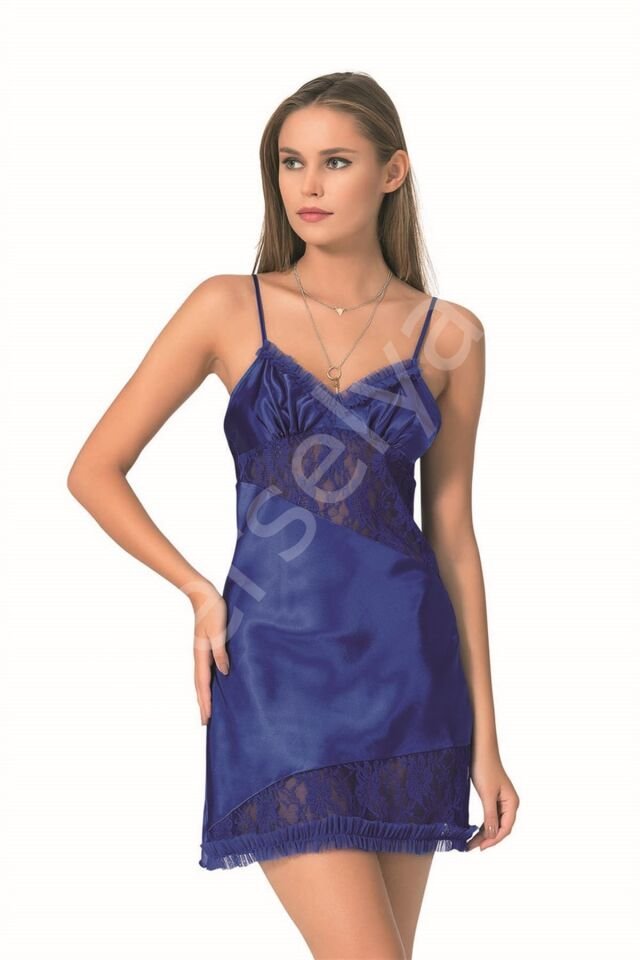 Saks Kısa Saten Gecelik