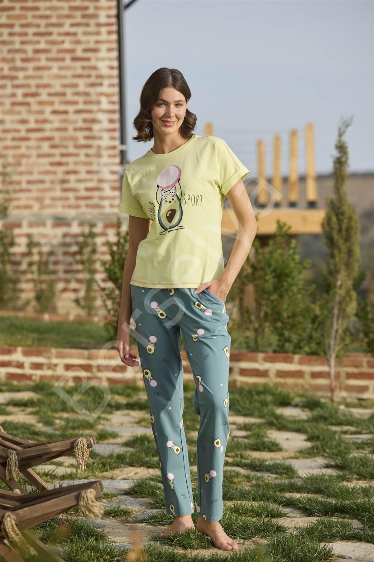 Desenli Ve Baskılı ''yoga Sport'' Pijama Takımı