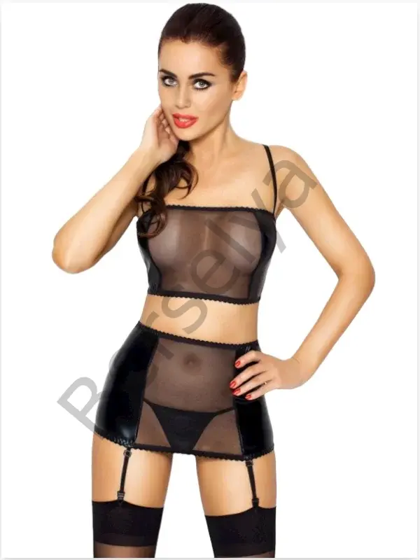 Fantezi Lameli Transparan Jartiyerli Takım