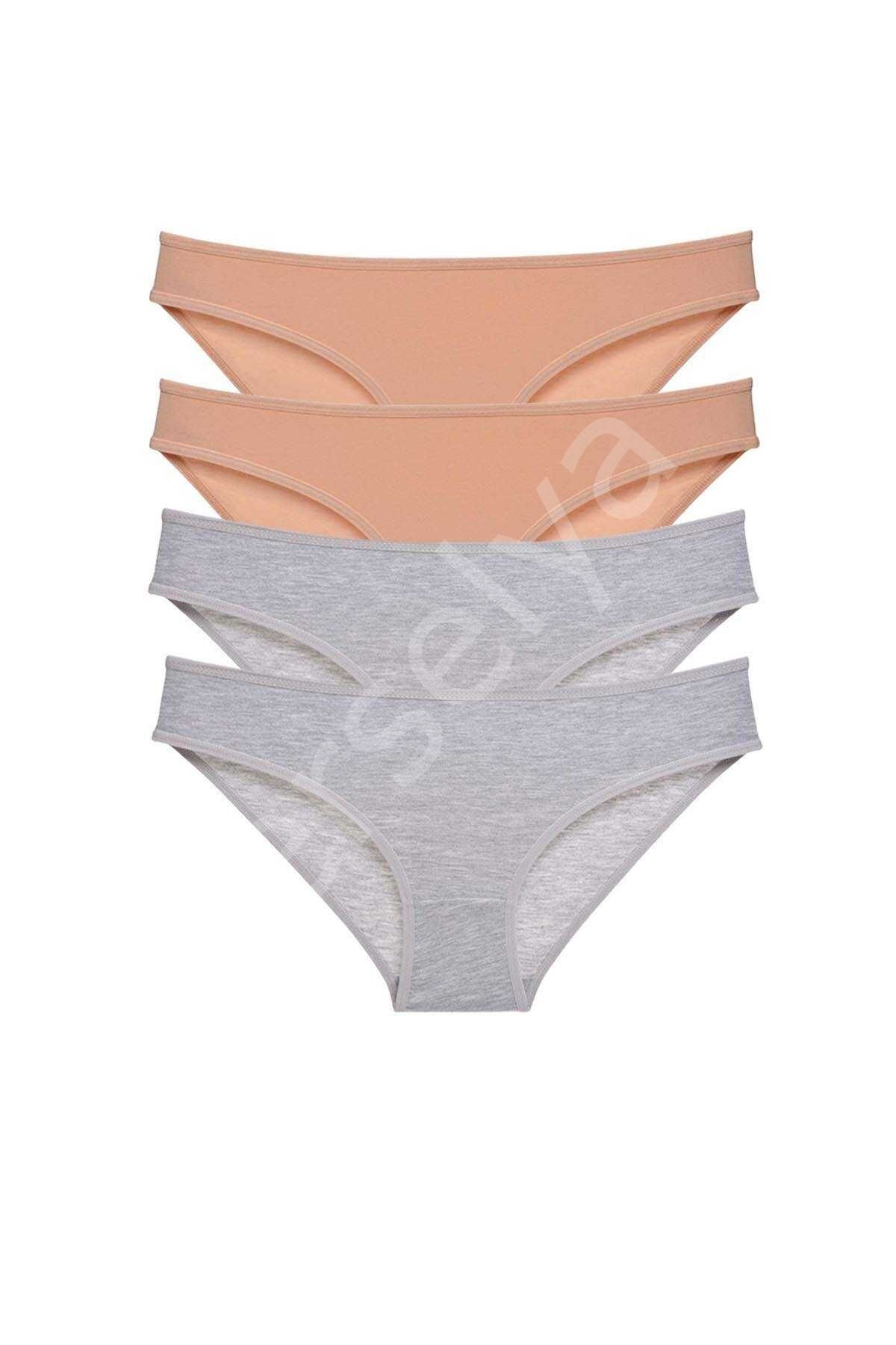 4 adet Süper Eko Set Likralı Kadın Slip Külot Ten Gri S