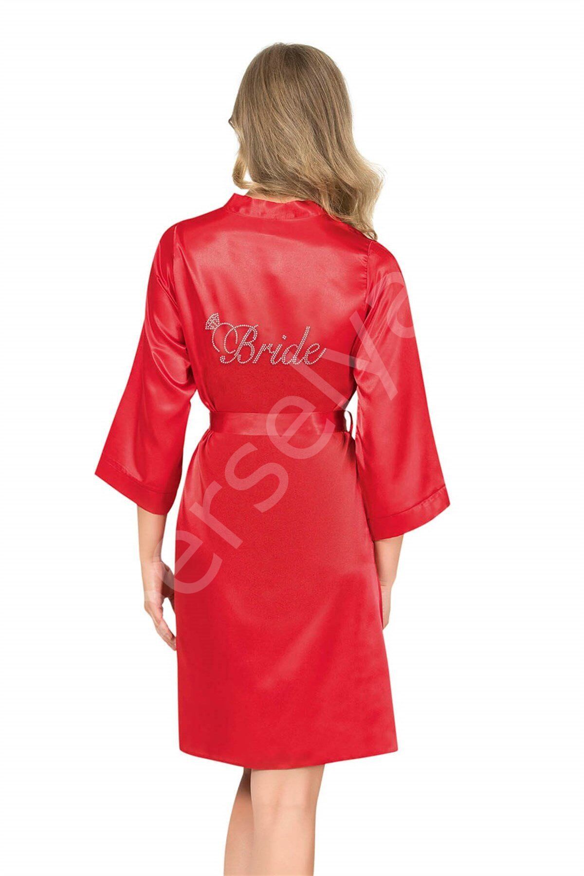 Kırmızı Kısa Saten Bride Sabahlık