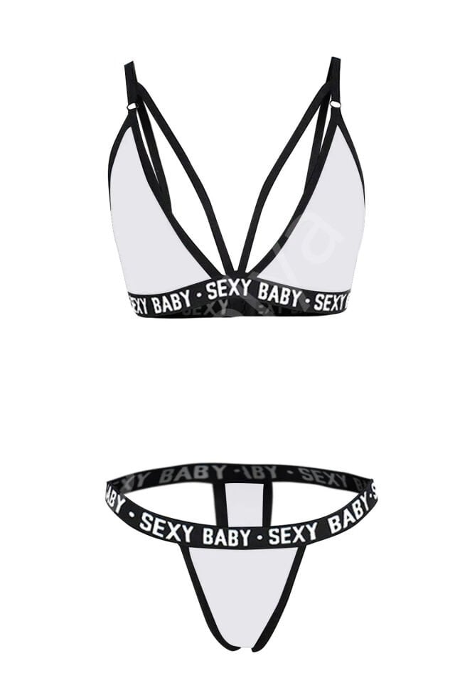 Kadın Beyaz Yazı Detaylı Ipli Sütyen Takımı