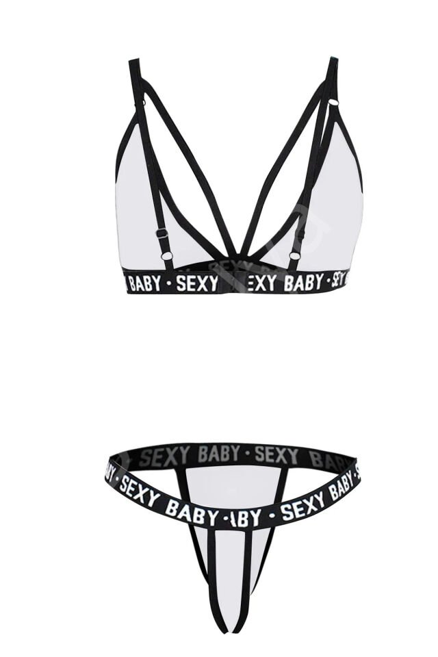 Kadın Beyaz Yazı Detaylı Ipli Sütyen Takımı