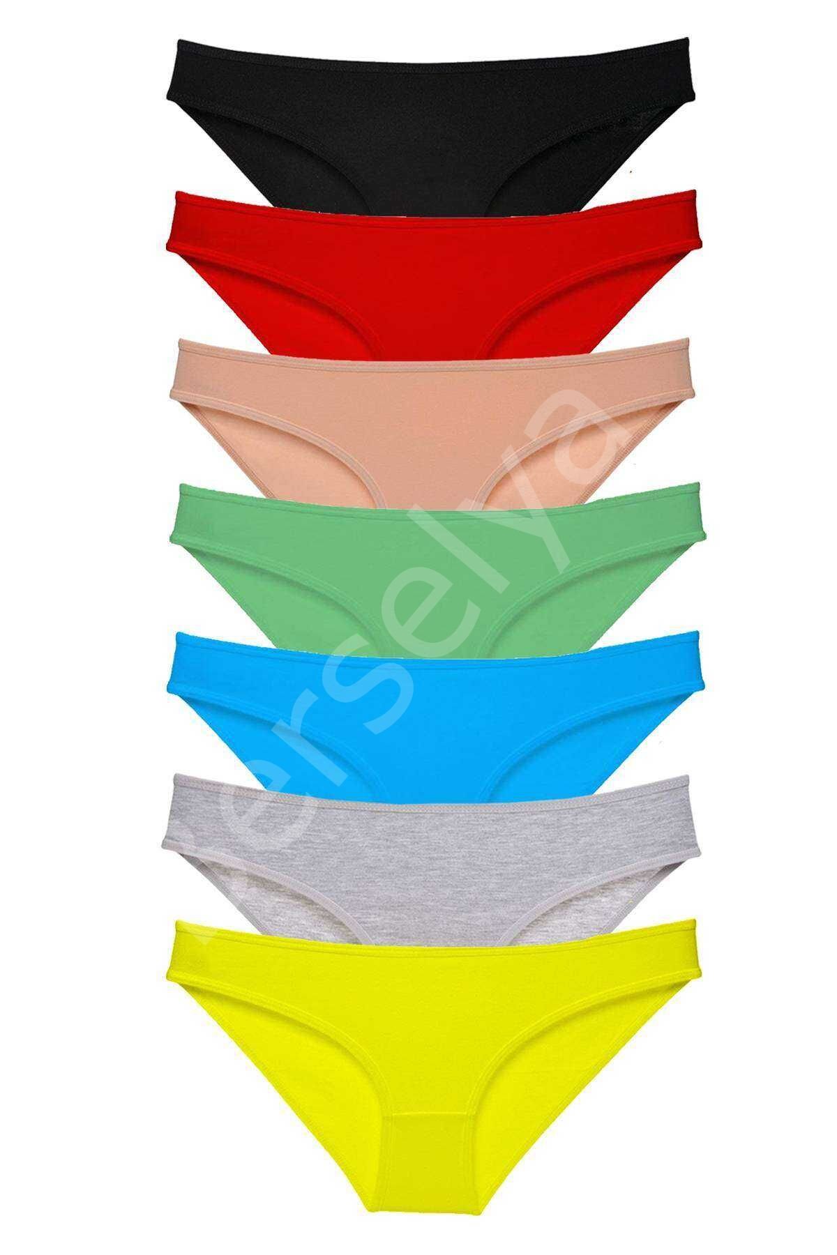 7 adet Süper Eko Set Likralı Kadın Slip Külot Çok Renkli L