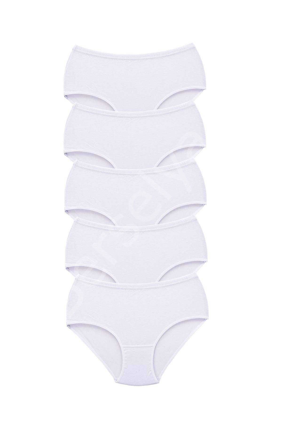 5 Adet Tutku Kadın Yüksek Bel Bato Kalın Lastik Külot Beyaz