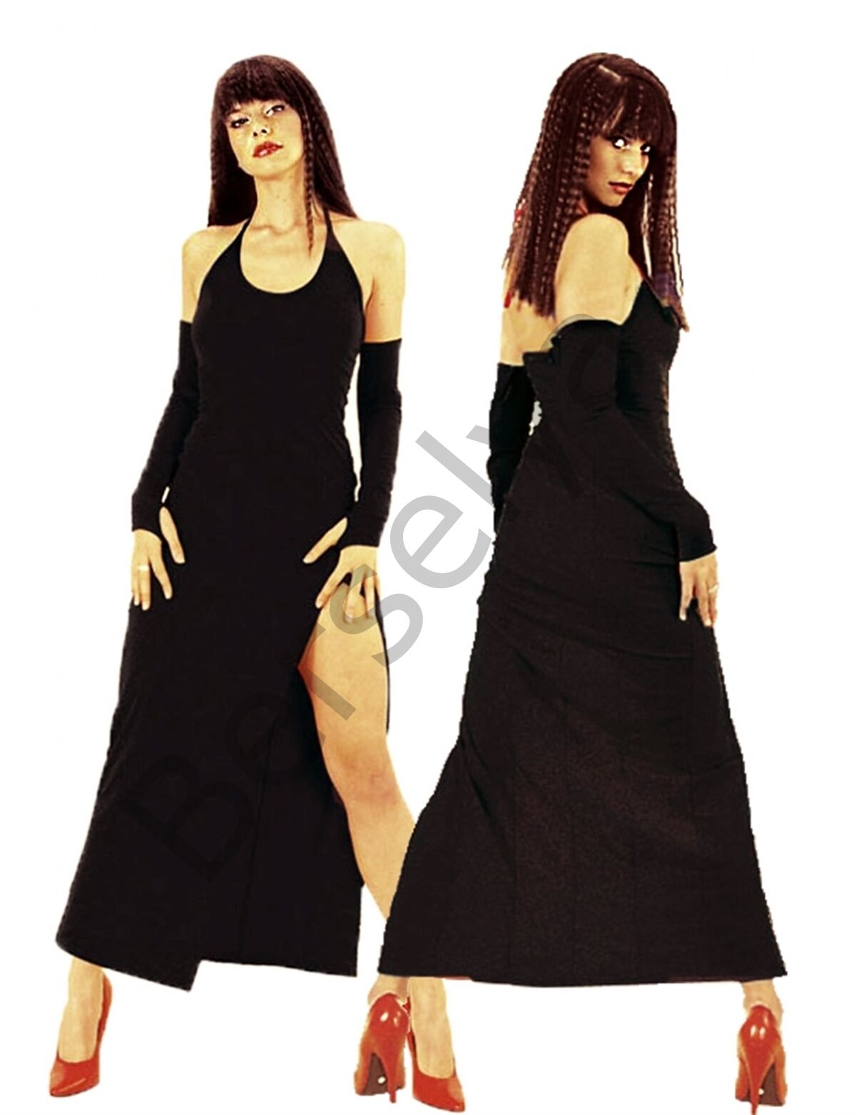 B101199 Derin Yırbrfaçlı Eldivenli Elbise