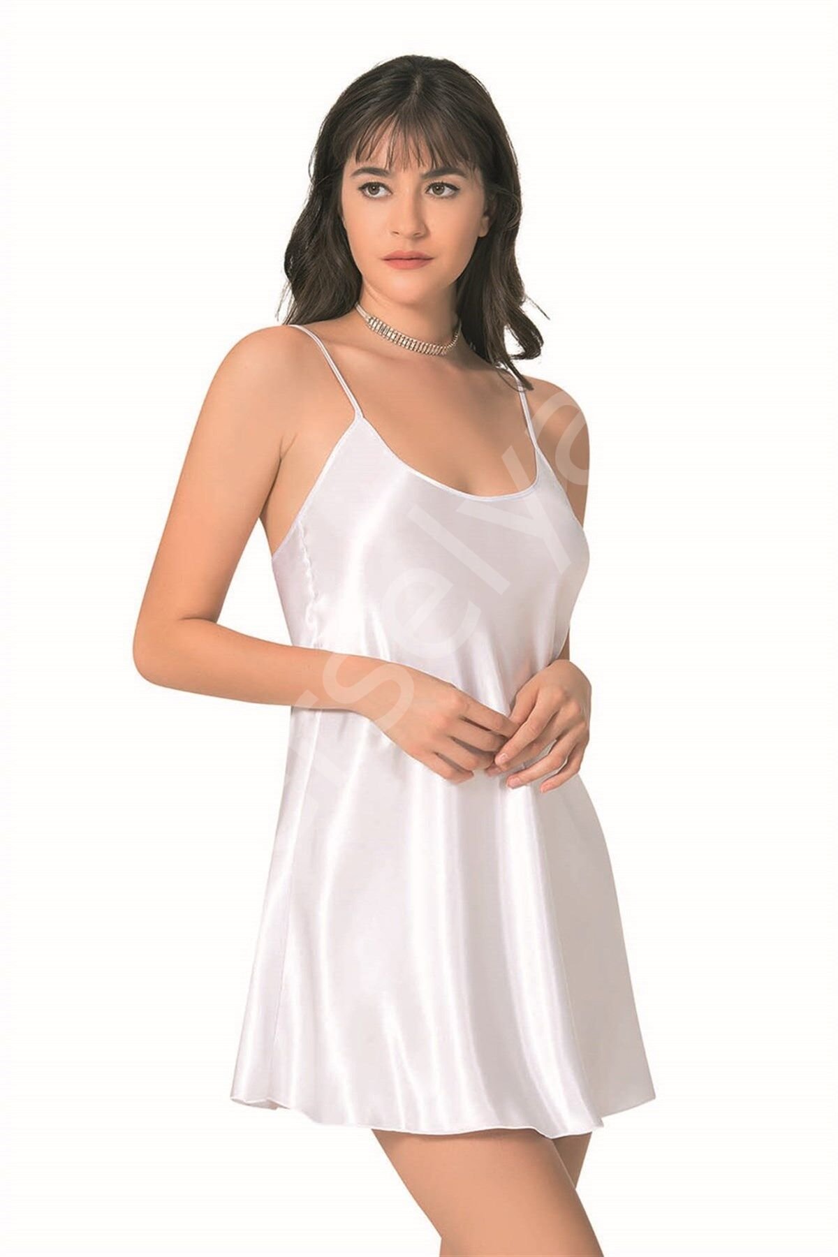 Beyaz Kısa Saten Gecelik