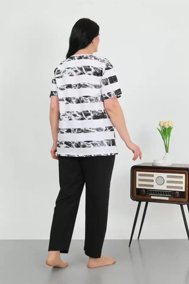 Kadın Büyük Beden Kısa Kol Penye Pijama Takımı Beyaz