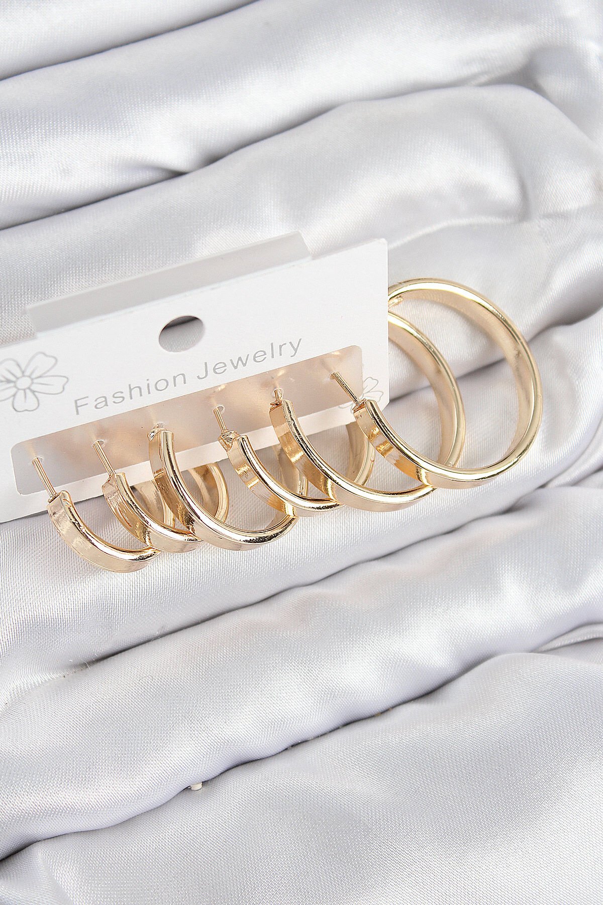 Pirinç Halka Model Gold Renk Kadın Set Küpe