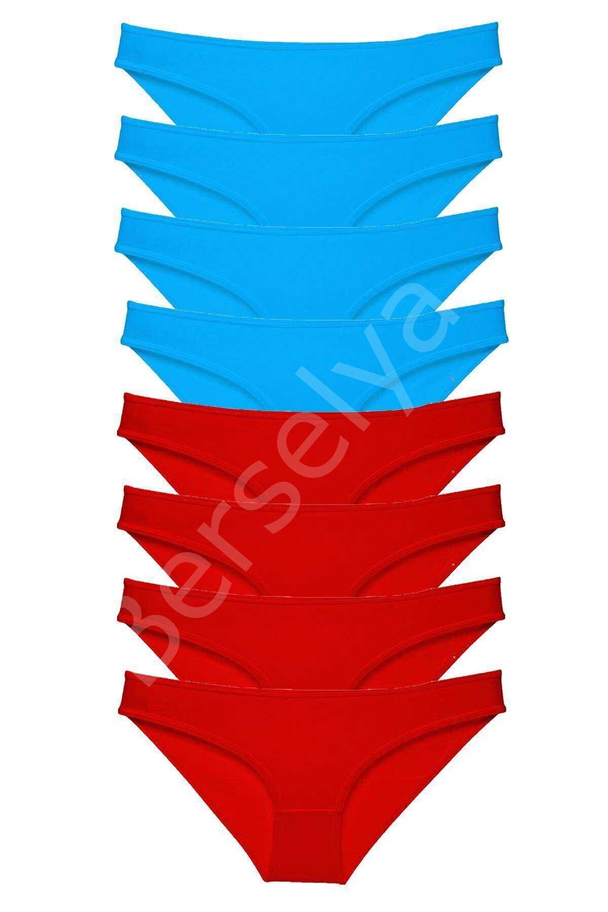 8 Adet Süper Eko Set Likralı Kadın Slip Külot Kırmızı Ve Mavi