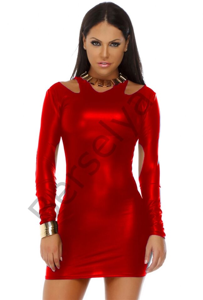 B101201 Uzun Kollu Açık Mini Elbise