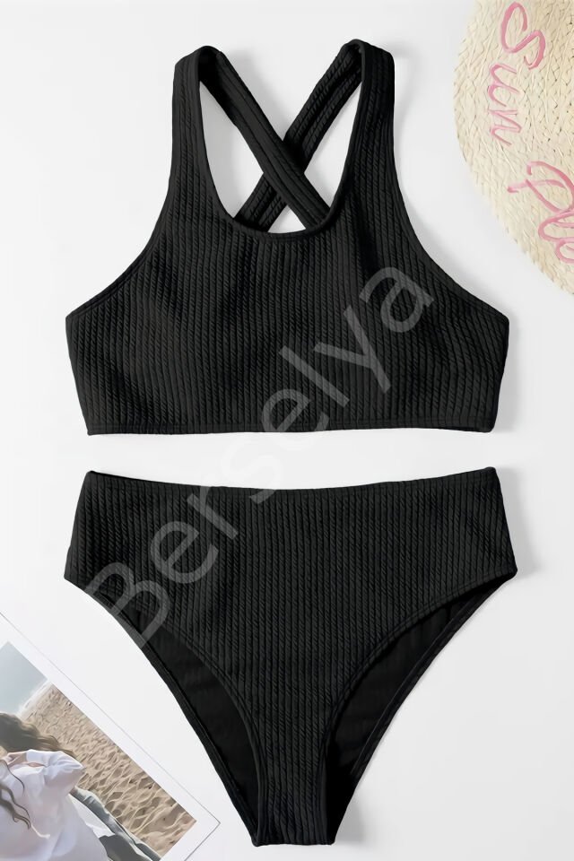 Kadın Siyah Çapraz Sırt Detaylı Iç Çamaşır Takımı