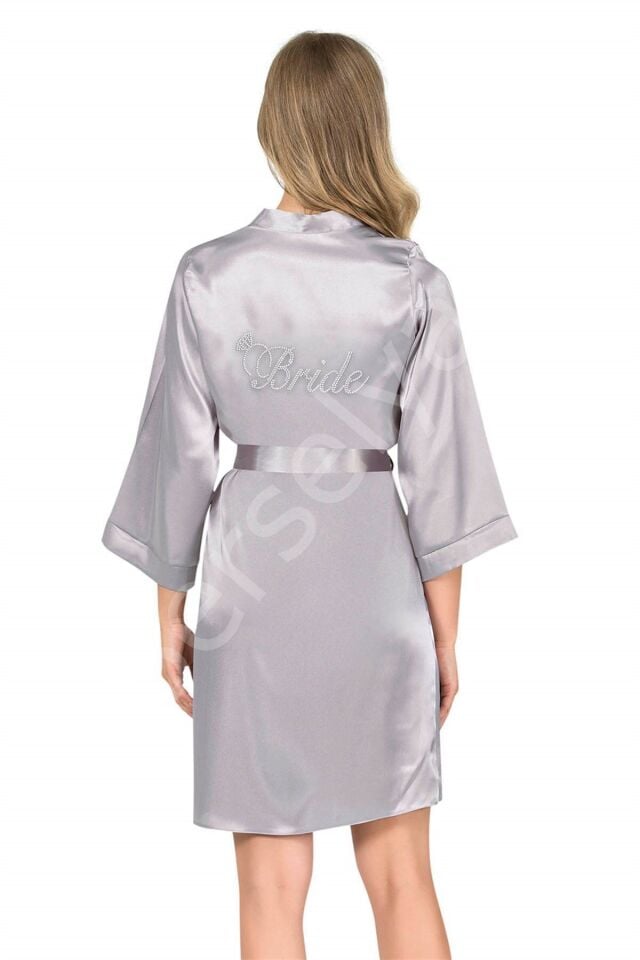 Gri Kısa Saten Bride Sabahlık