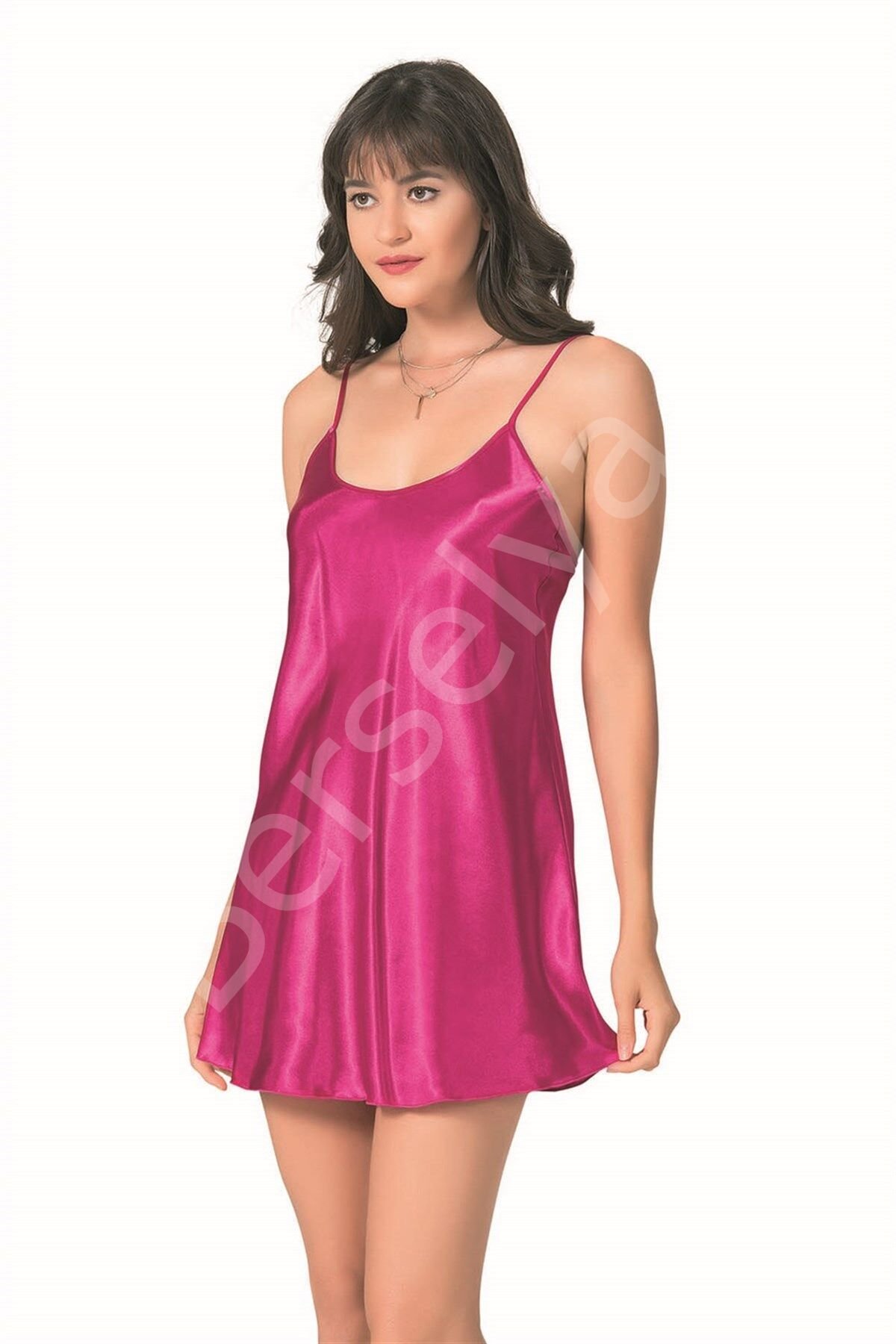 Vişne Kısa Saten Gecelik