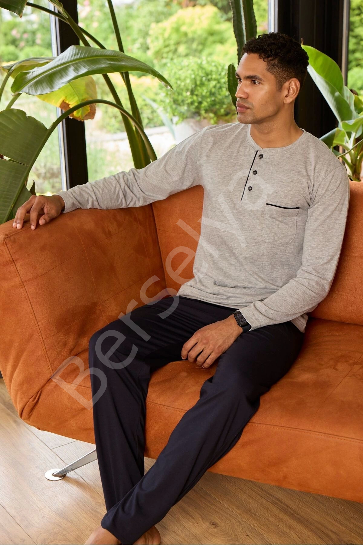 Erkek 9250 Erkek   Midi Yaka Pijama Takımı