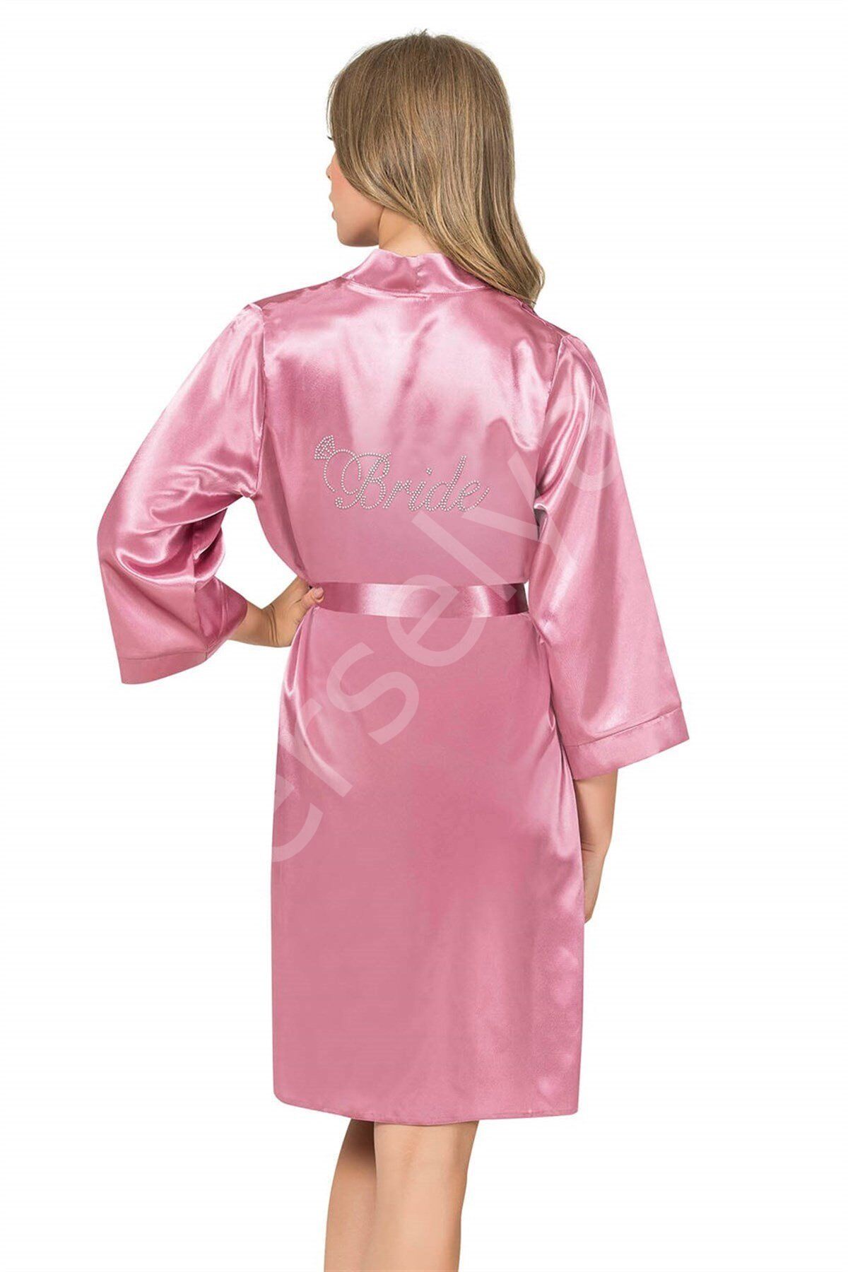 Gül Kurusu Kısa Saten Bride Sabahlık