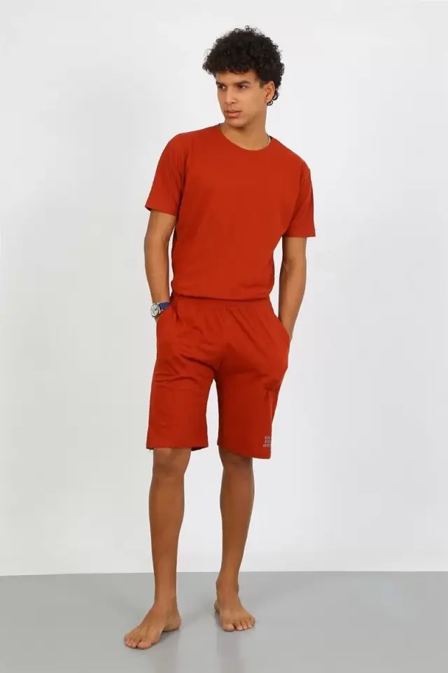 Erkek Pamuk Lakost Alt Üst Kaprili Pijama Takım Kremit