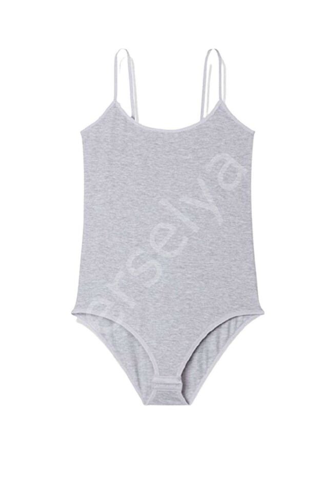 İp Askılı Kadın Çıtçıtlı Body Gri XL