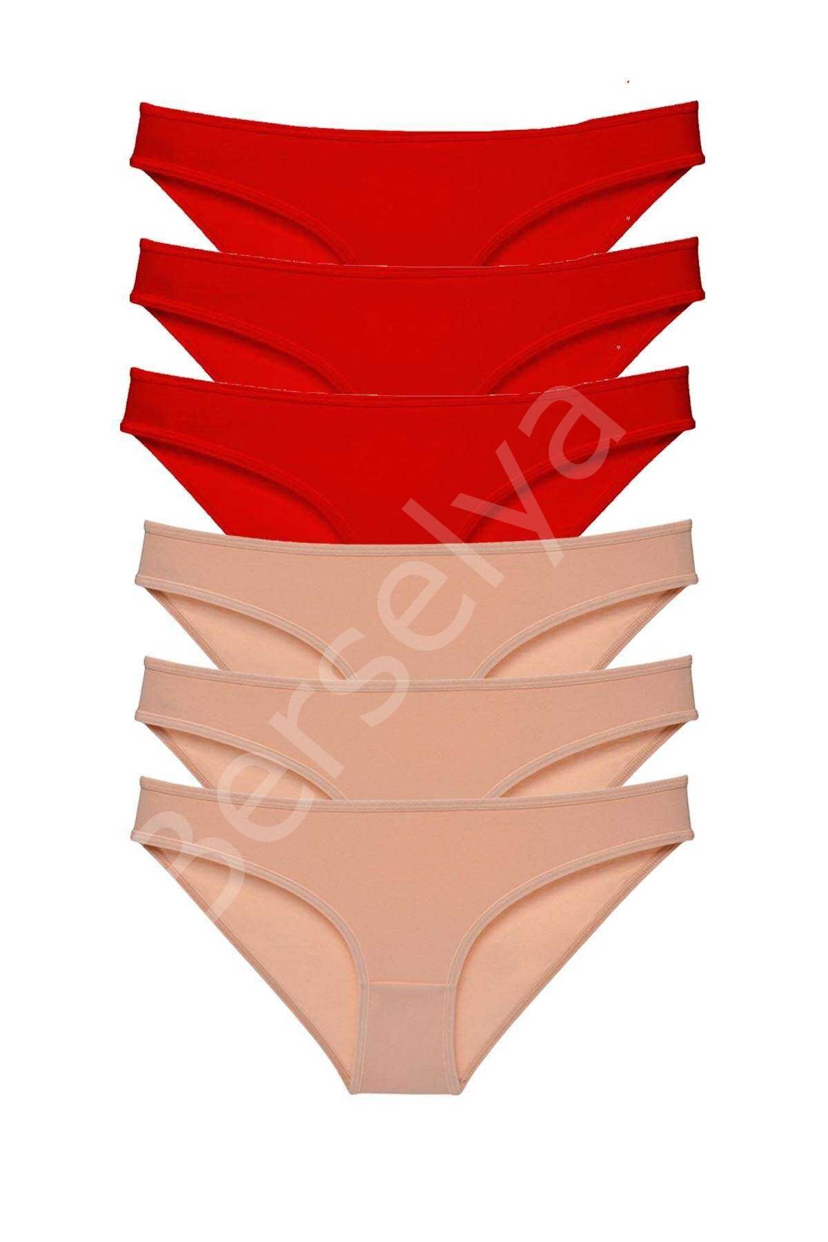 6 Adet Eko Set Likralı Kadın Slip Külot Kırmızı Ten