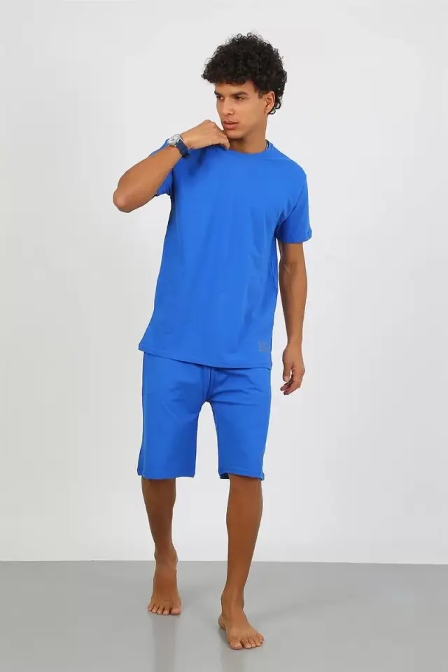 Erkek Pamuk Lakost Alt Üst Kaprili Pijama Takım Saks