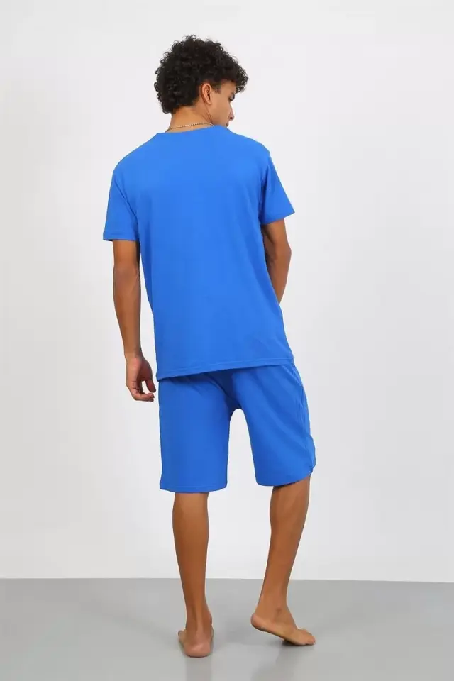 Erkek Pamuk Lakost Alt Üst Kaprili Pijama Takım Saks