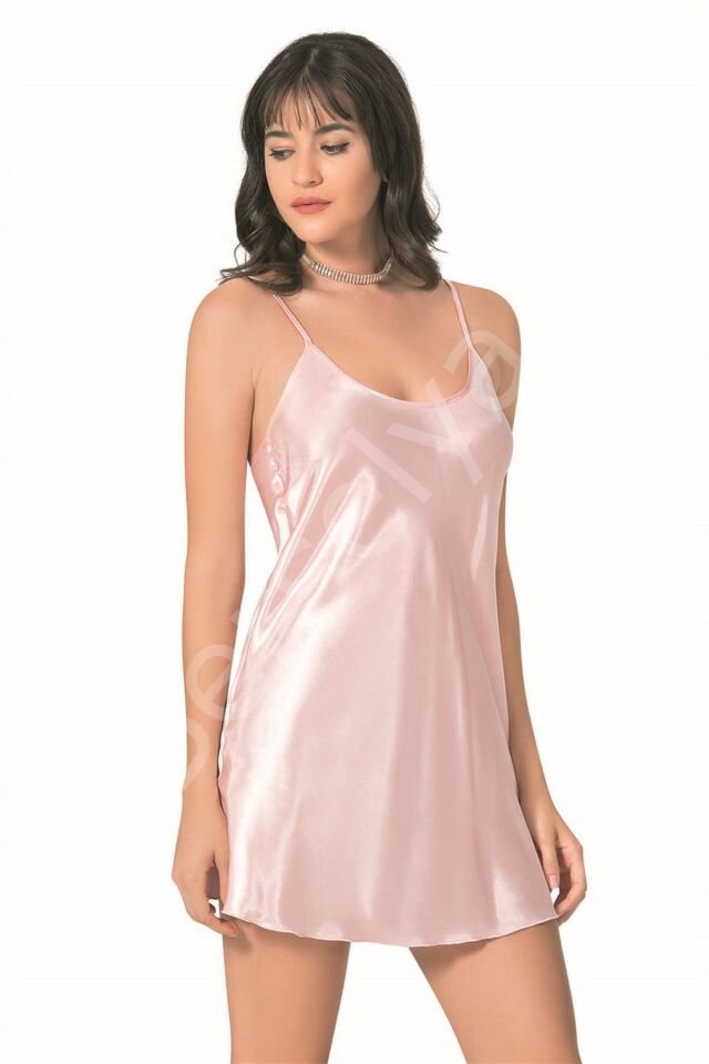 Somon Kısa Saten Gecelik