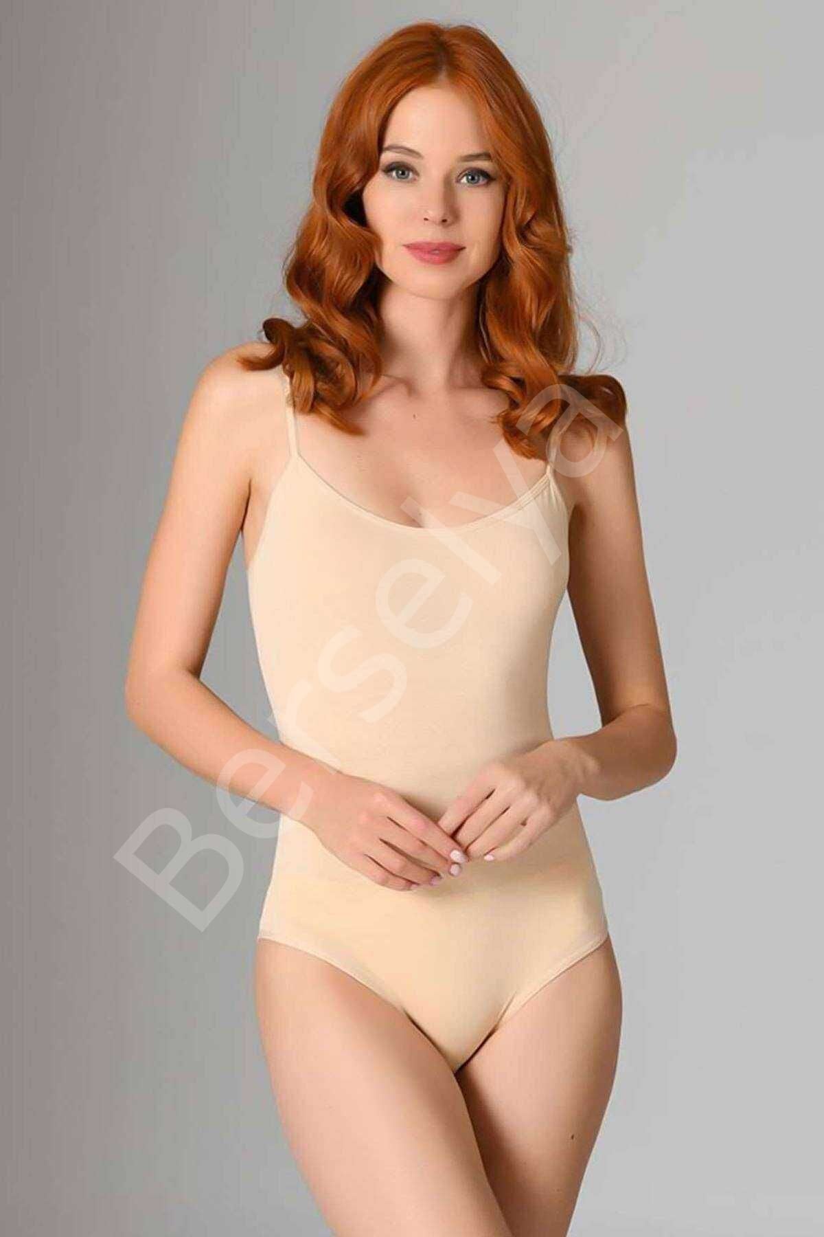 İp Askılı Kadın Çıtçıtlı Body Ten Rengi L