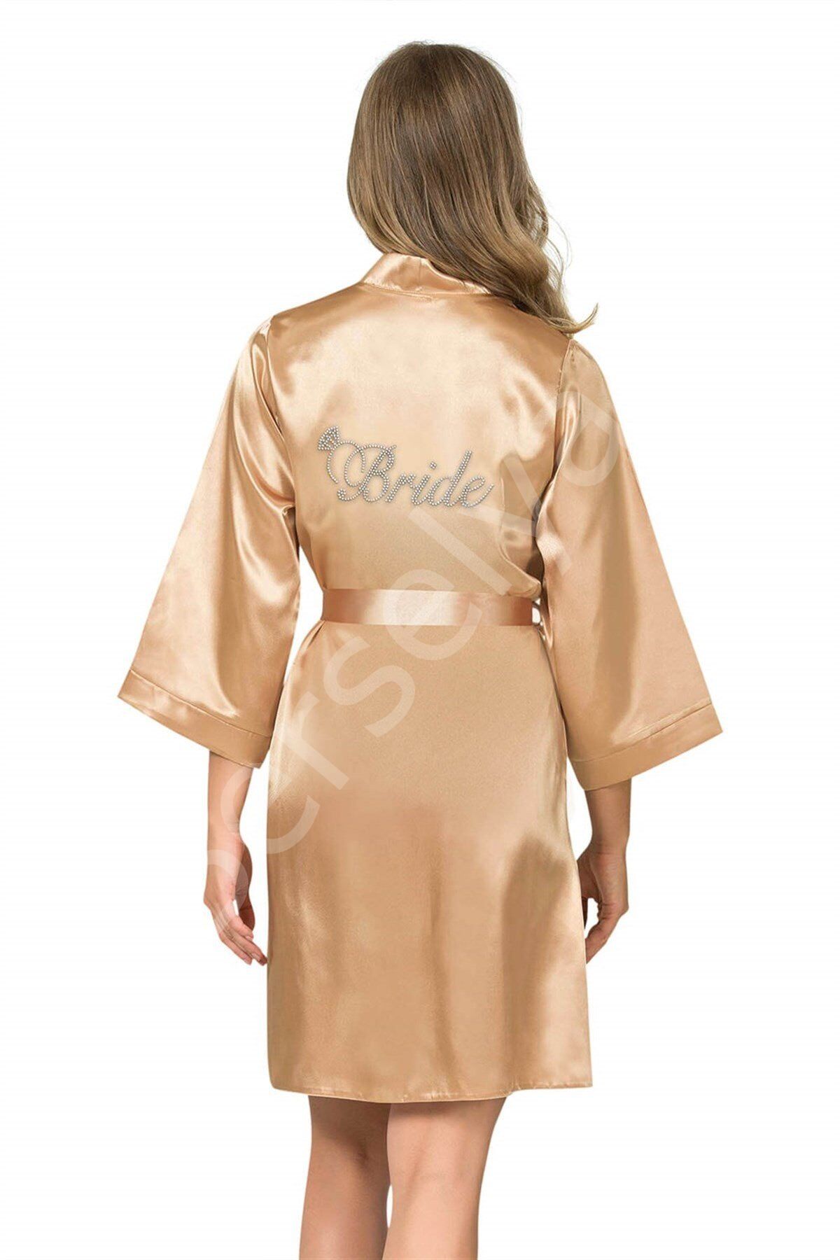 Gold Kısa Saten Bride Sabahlık