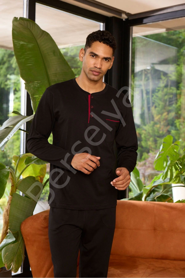 Erkek 9250 Erkek   Midi Yaka Pijama Takımı