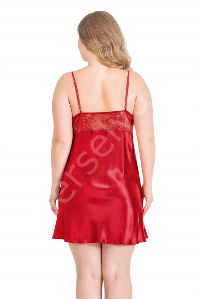 Büyük Beden Kırmızı Kısa Saten Gecelik