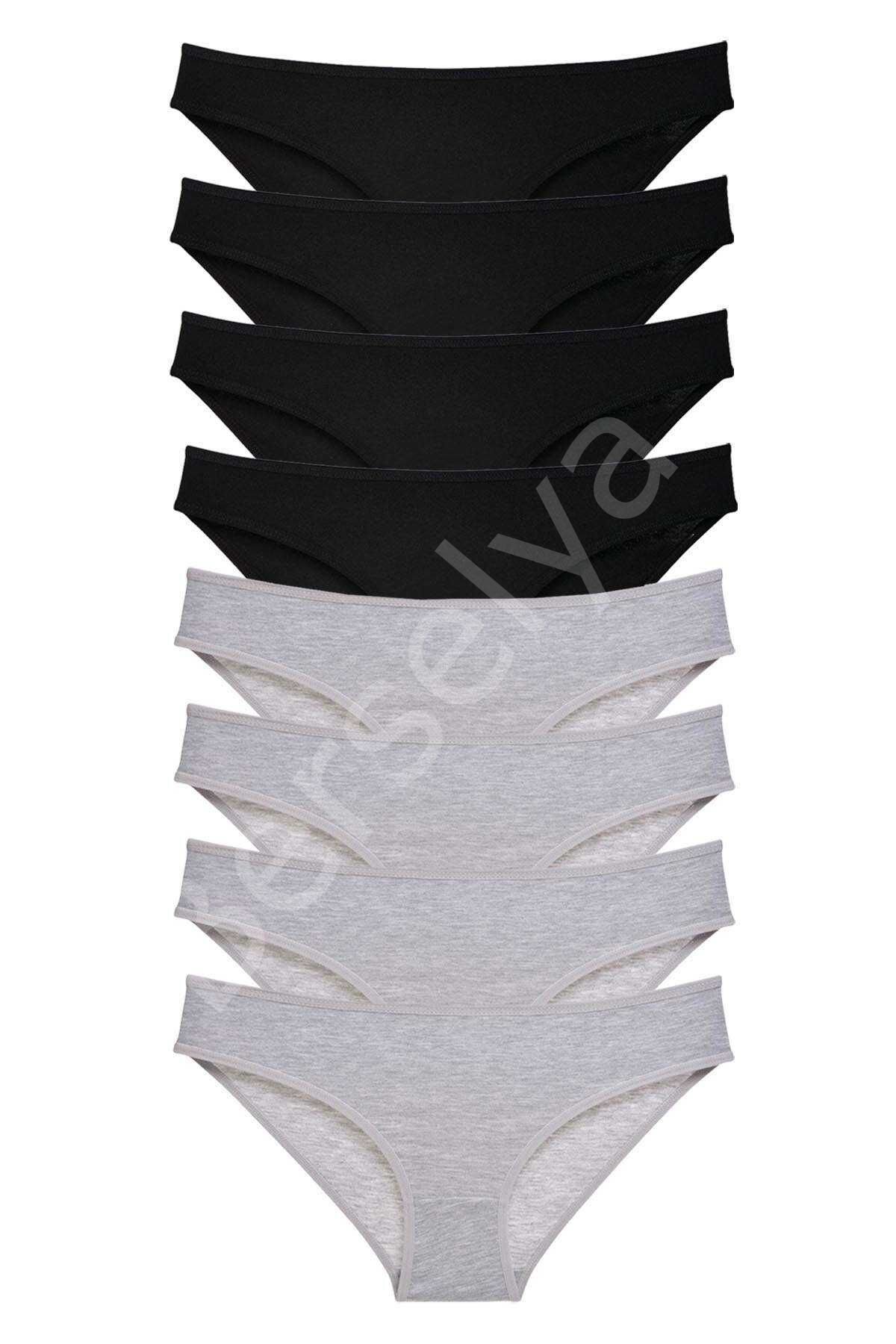 8 adet Süper Eko Set Likralı Kadın Slip Külot Siyah Gri