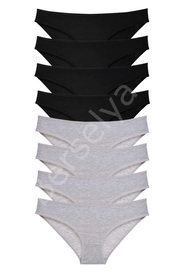 8 adet Süper Eko Set Likralı Kadın Slip Külot Siyah Gri