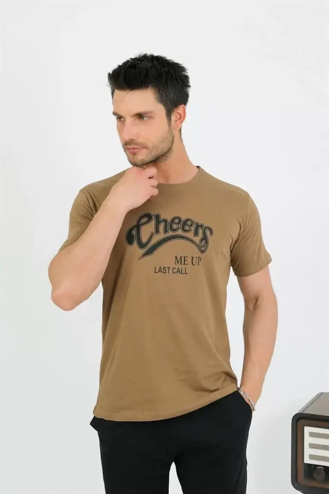 Erkek Pamuk Kısa Kol Pijama Takım Vizon