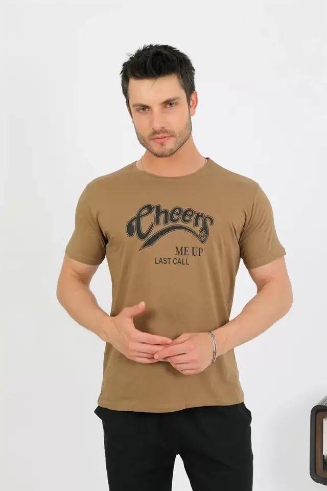 Erkek Pamuk Kısa Kol Pijama Takım Vizon