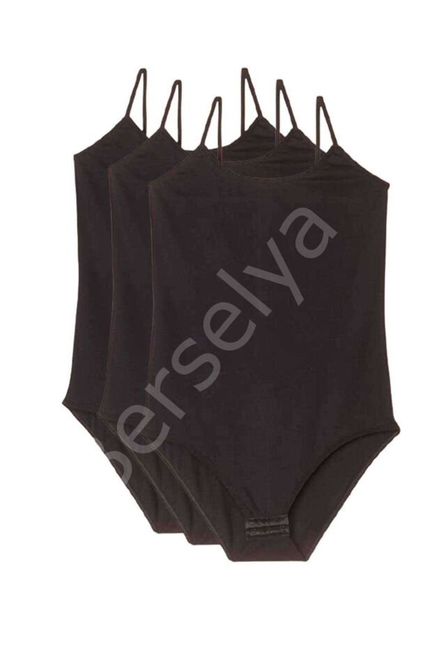 3 Adet İp Askılı Kadın Çıtçıtlı Body Siyah L