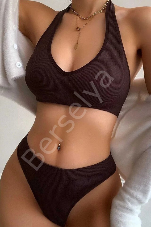 Kadın Kahverengi Seamless Tanga Sütyen Takım