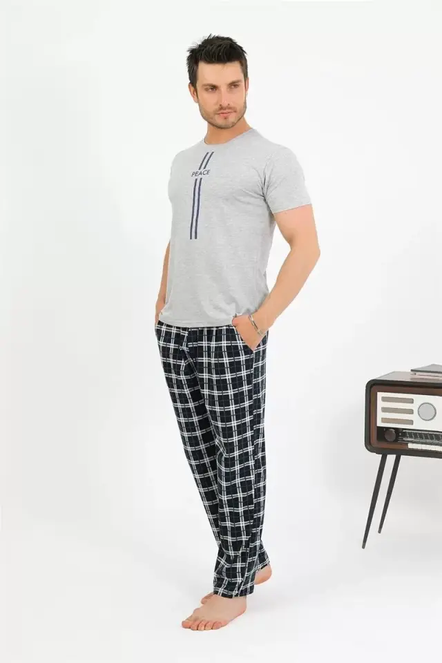 Erkek Pamuk Kısa Kol Pijama Takım Gri