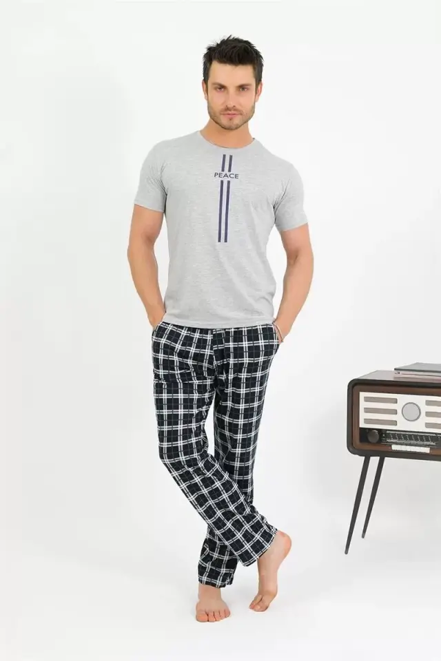 Erkek Pamuk Kısa Kol Pijama Takım Gri