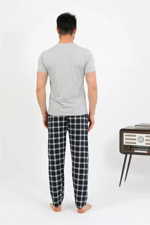 Erkek Pamuk Kısa Kol Pijama Takım Gri