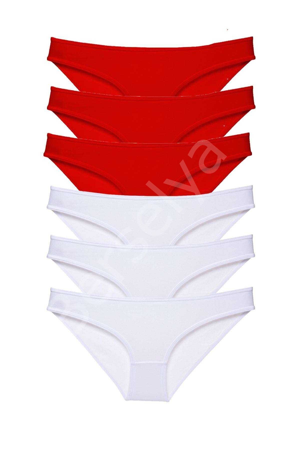 6 Adet Süper Eko Set Likralı Kadın Slip Külot Kırmızı Beyaz