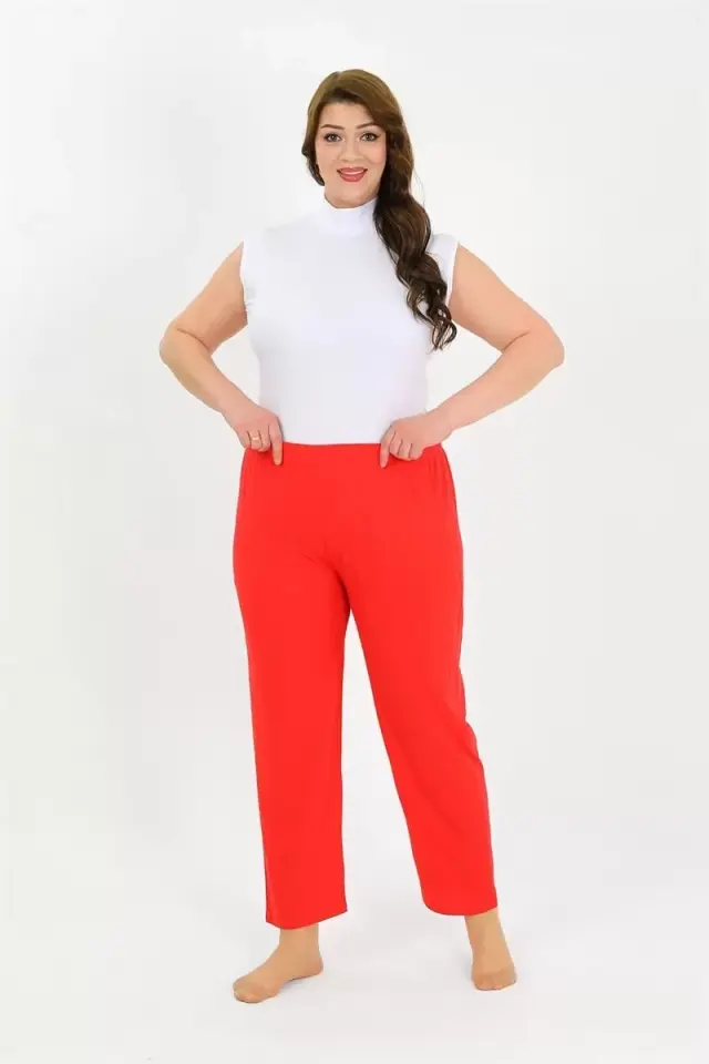 Kadın Pamuklu Büyük Beden Alt Pijama Kırmızı
