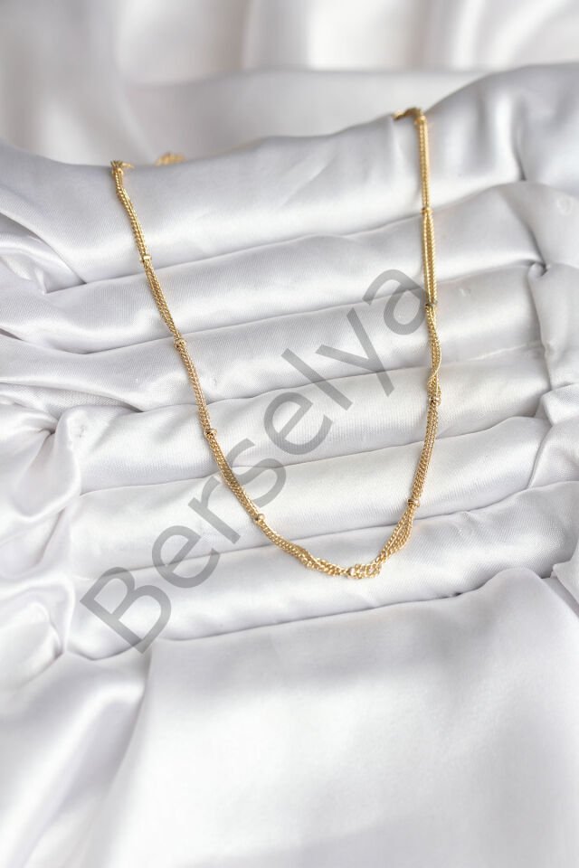 14K Gold Renk Kaplama Topçuk Zincirli Model CM Kadın Kolye