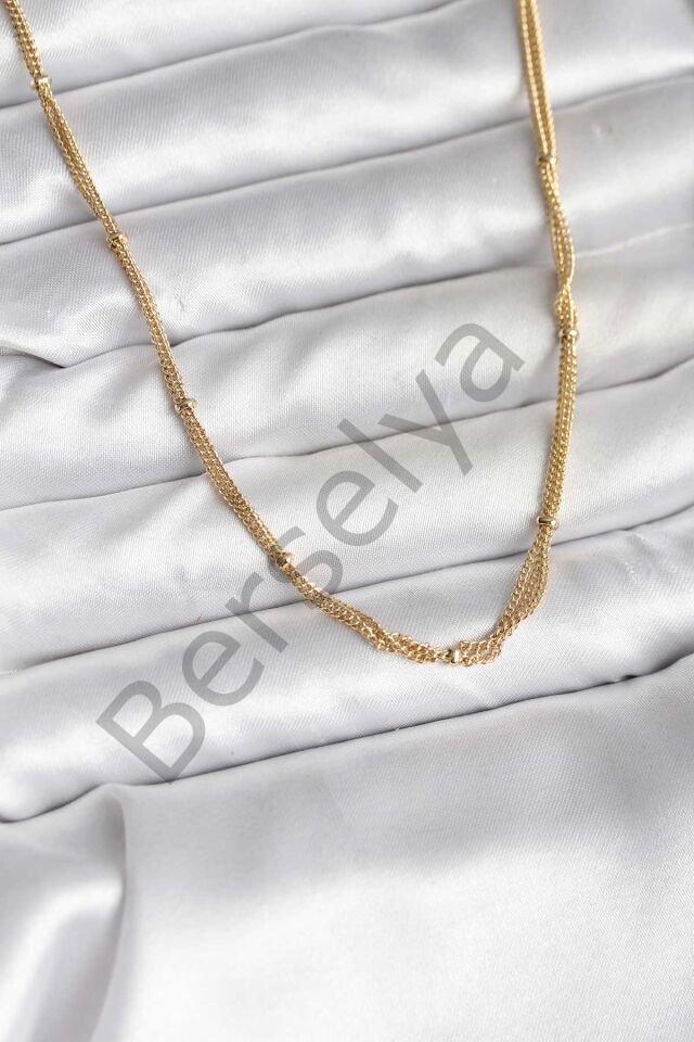 14K Gold Renk Kaplama Topçuk Zincirli Model CM Kadın Kolye