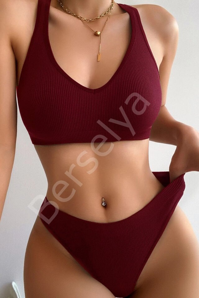 Kadın Bordo Desteksiz Seamless Tangalı İç Çamaşır Takımı