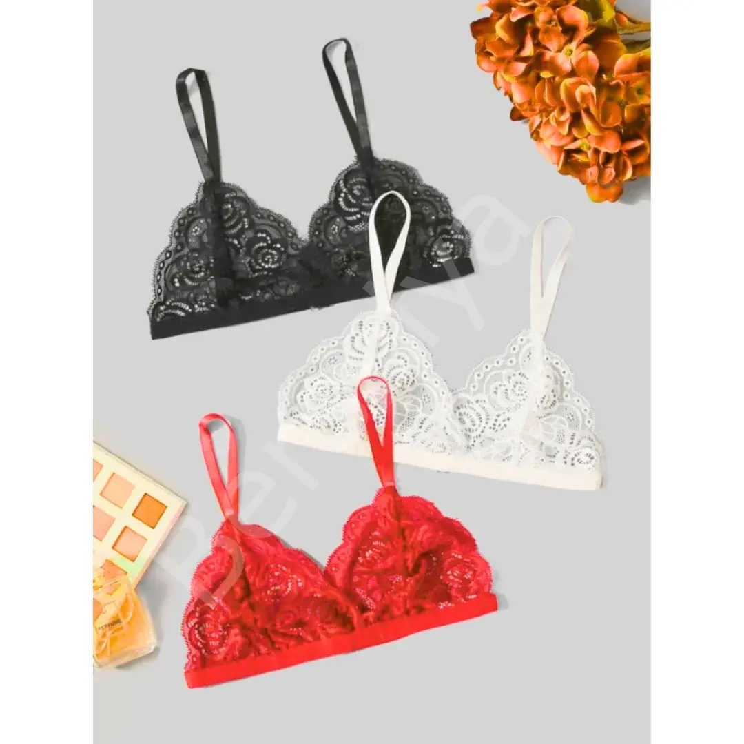 Büyük Beden Fantezi 3'lü Seksi Dantel Sütyen Seti