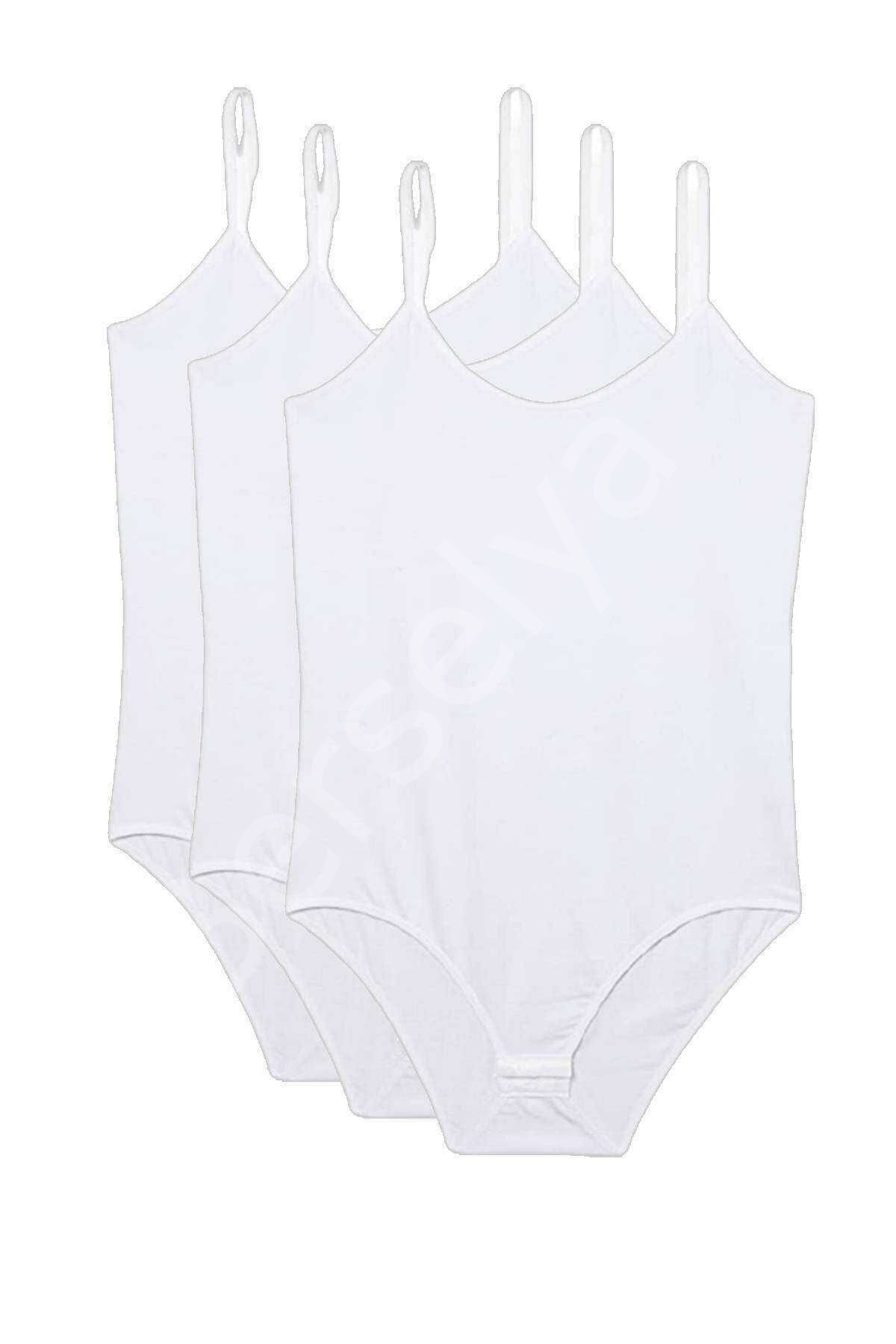 3 Adet İp Askılı Kadın Çıtçıtlı Body Beyaz L