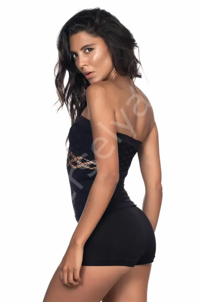 Siyah Emay 5035 Fantazi Straplez Atlet Korse