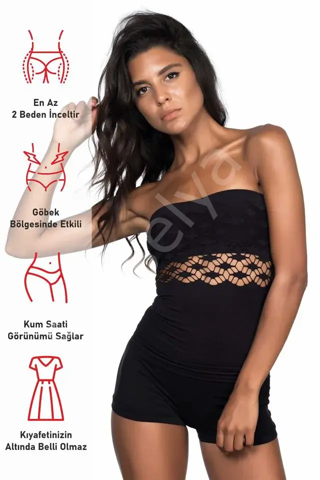 Siyah Emay 5035 Fantazi Straplez Atlet Korse