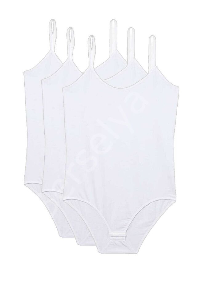 3 Adet İp Askılı Kadın Çıtçıtlı Body Beyaz XL